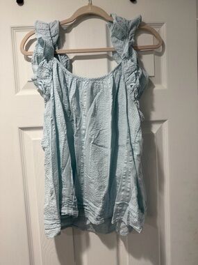 Light Blue Ruffled Shoulder Women's Tank Top